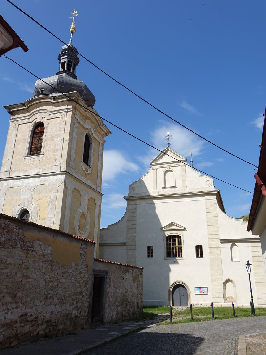 Brandys nad Labem / Brandeis an der Elbe, gotische St. Peter und Paul Kirche, erbaut von 1541 bis 1542 durch Arnot Krajř, Barockturm erbaut im 18. Jahrhundert (28.06.2020)