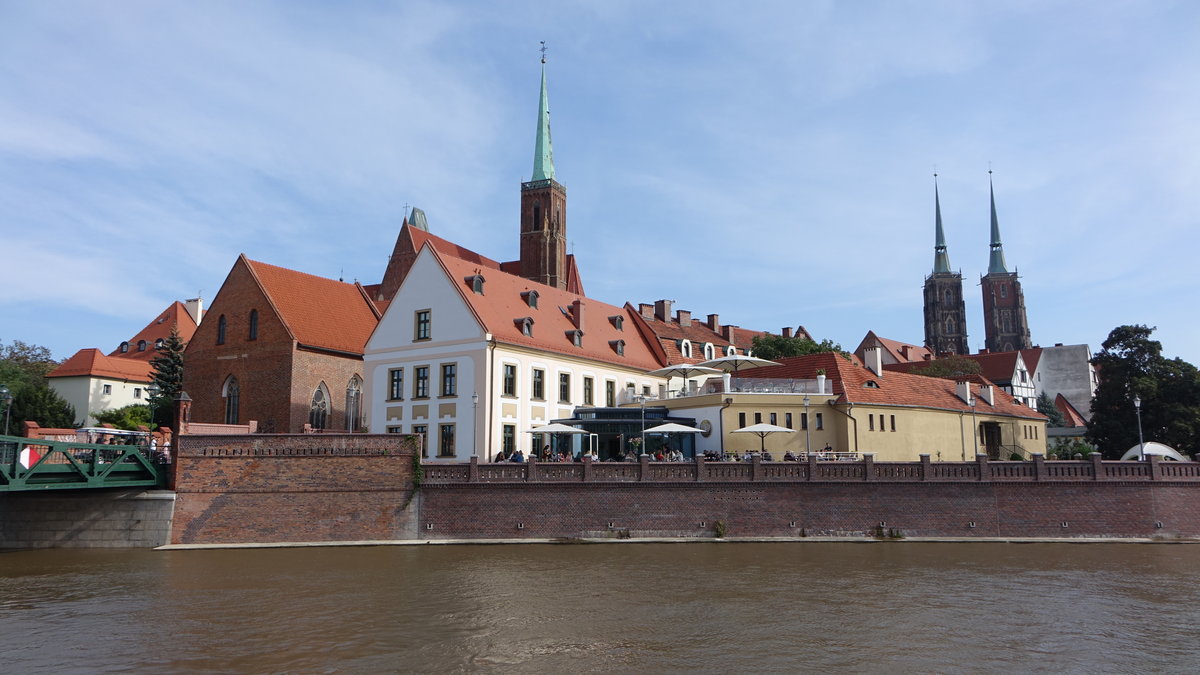 Breslau / Wroclaw, Ausblick auf die Dominsel mit St. Peter und Paul Kirche und Kathedrale (03.10.2020)