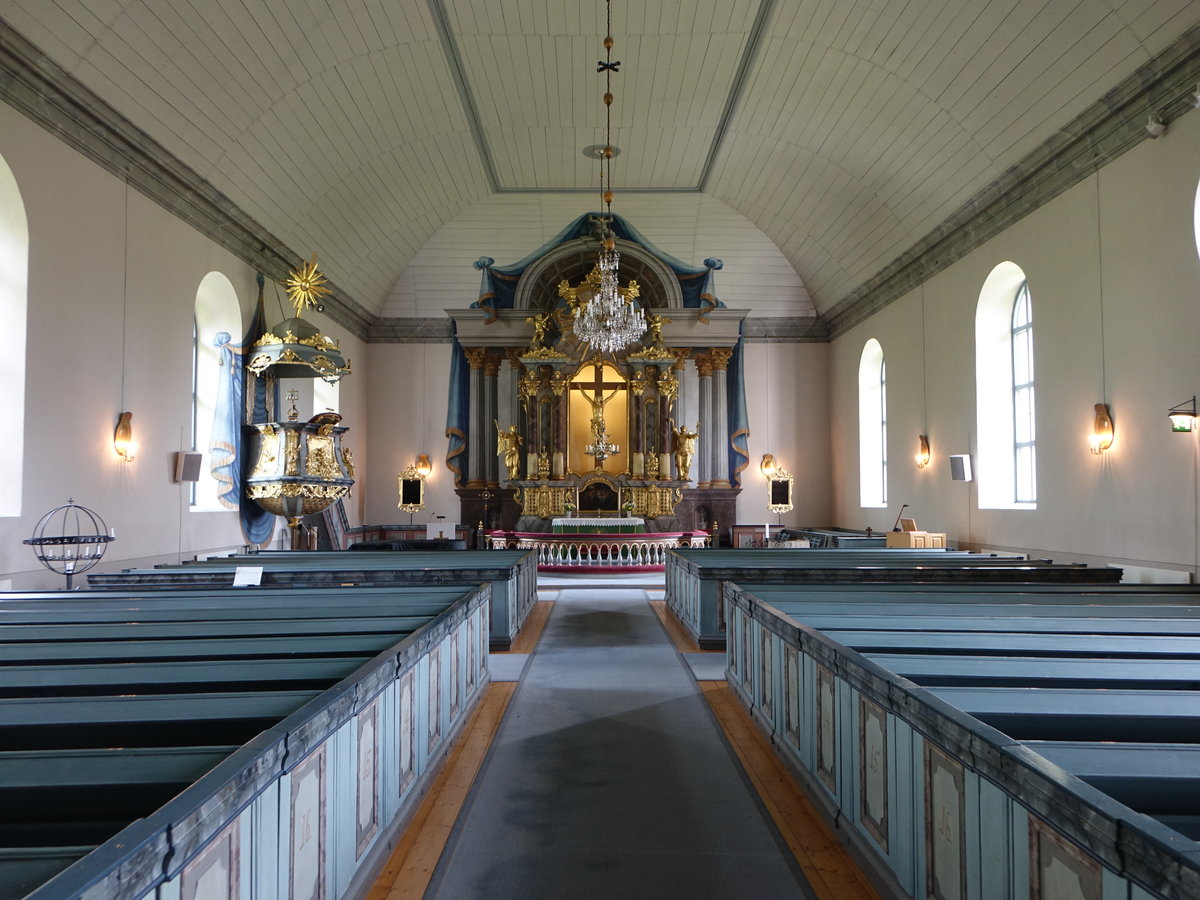 Brunflo, Innenraum der Ev. Kirche, Ausstattung aus dem 18. Jahrhundert (18.06.2017)