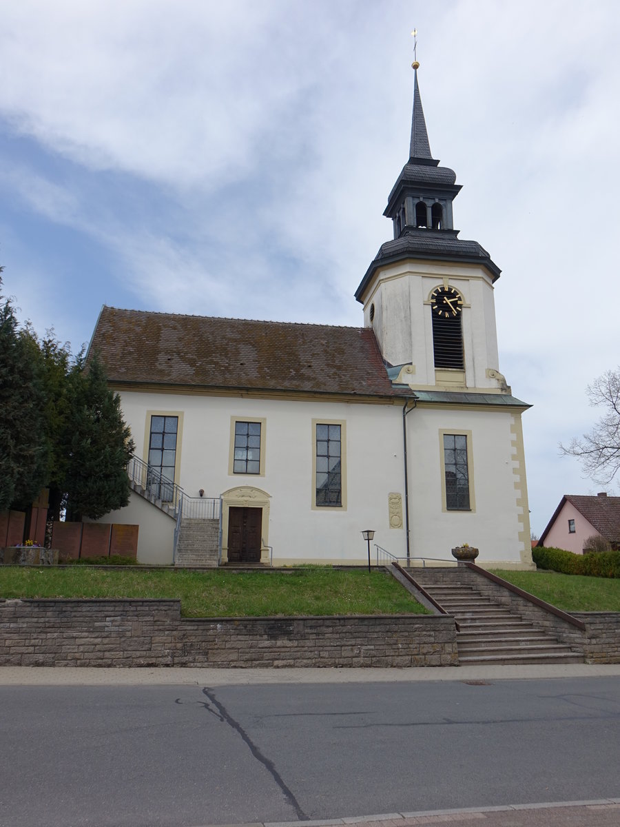 Buch am Ahorn, Ev. Kirche, erbaut 1752, Kirchturm von 1892 (15.04.2018)