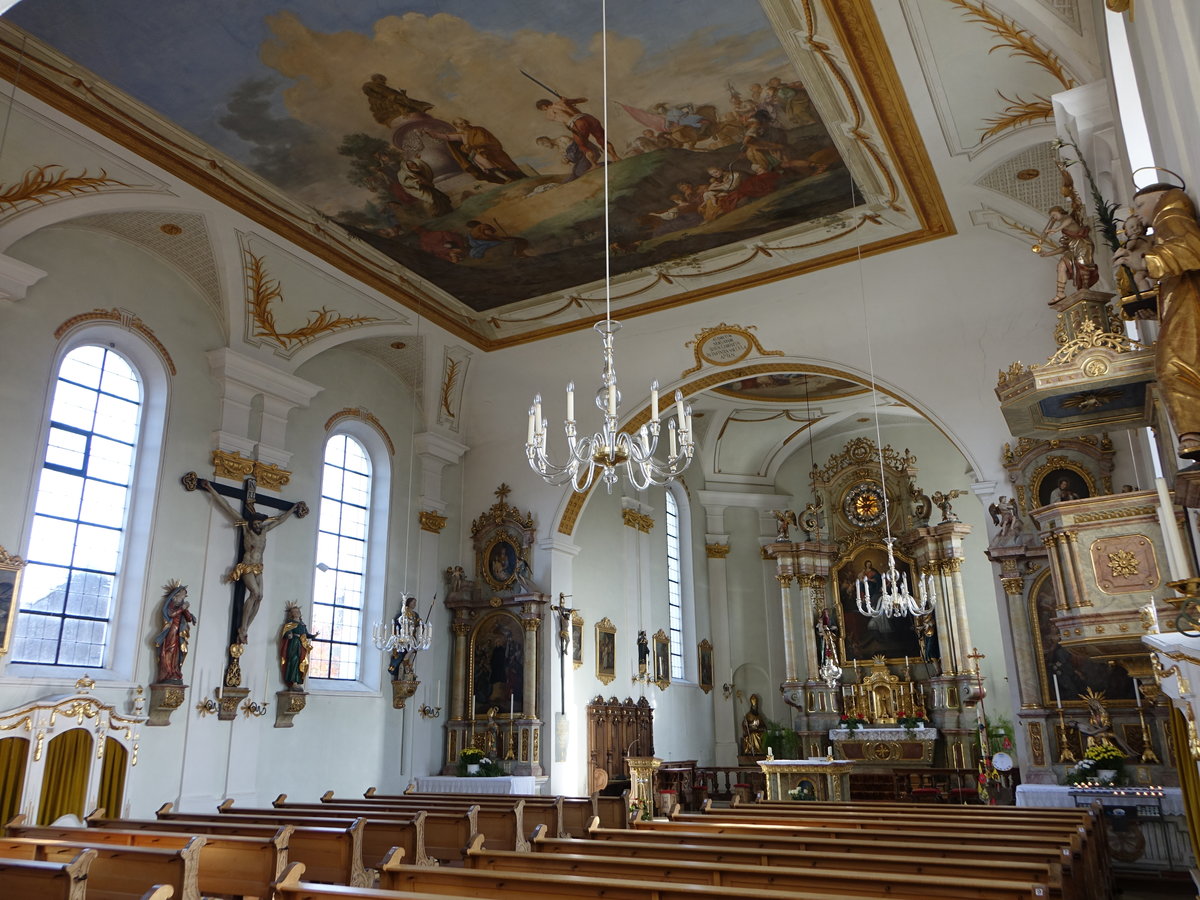 Buch, Innenraum der Pfarrkirche St. Valentin, Fresken von Konrad Huber 1782, Altarbilder von Johann Martin Sauter (08.11.2020)