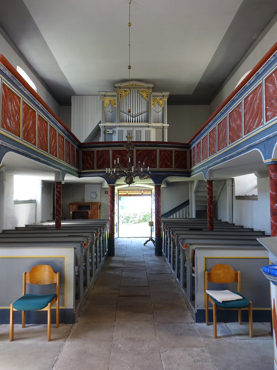 Brden, Orgelempore in der evangelischen St. Katharina Kirche, erbaut 1838 durch den Orgelbauer Michael Schmidt (09.05.2021)