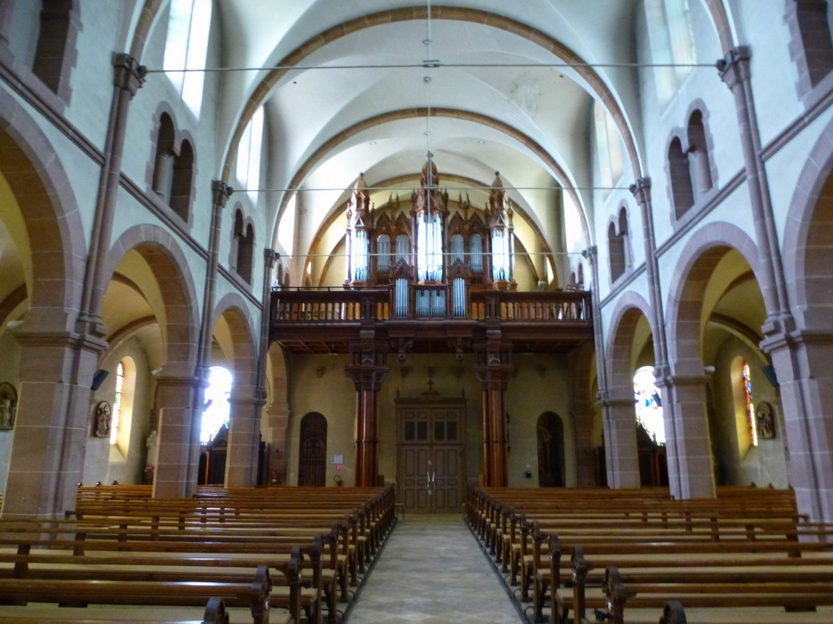 Buhl in den sdlichen Vogesen, Blick zur Orgelempore in der Johanniskirche, Aug.2013