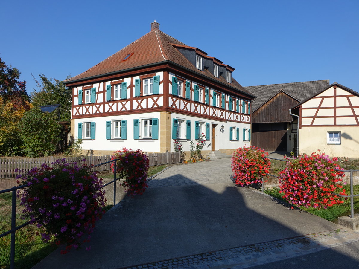 Burgellern, Fachwerk Bauernhaus am Mhlbach (14.10.2018)