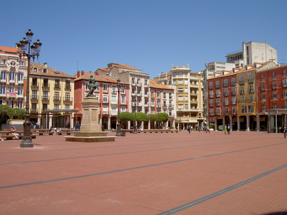 Burgos, Huser und Denkmal fr Carlos III. am Plaza Mayor (18.05.2010)