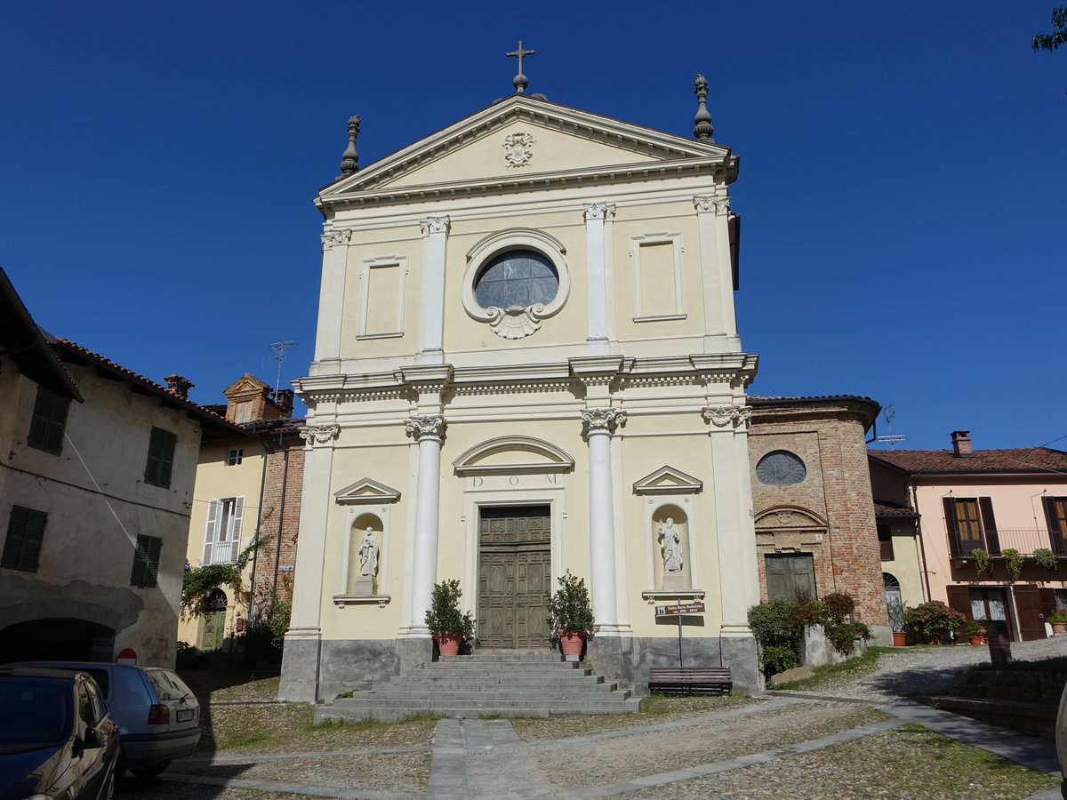 Casalborgone, Pfarrkirche St. Maria Maddalena in der Via Roma, erbaut im 17. Jahrhundert (04.10.2018)
