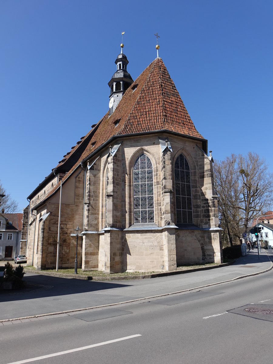 Coburg, Hl. Kreuz Kirche, erbaut von 1401 bis 1407, 1735 bis 1739 wurde die Kirche nach Plnen von Johann David Steingruber umfassend umgestaltet (08.04.2018)