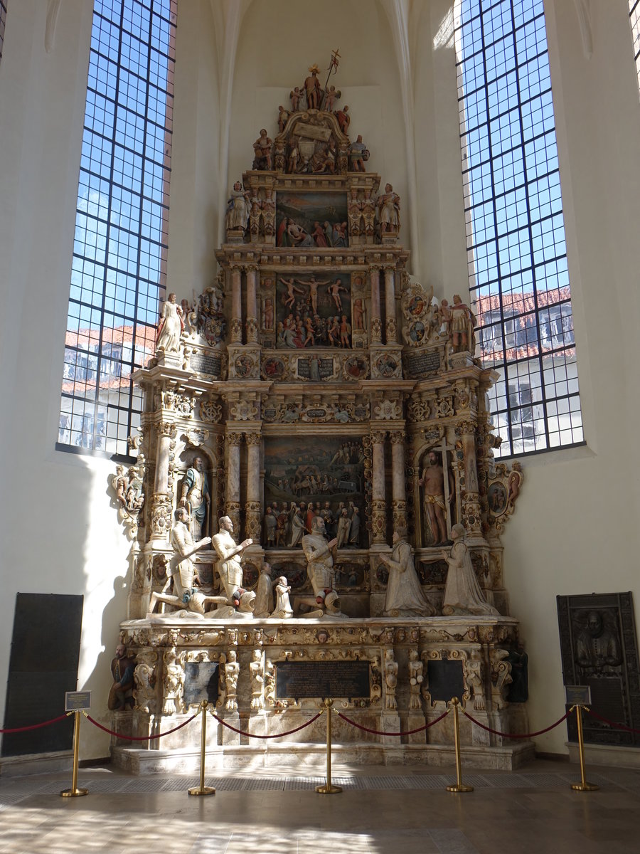 Coburg, Renaissanceepitaph in der Ev. Moritzkirche, erbaut 1598 durch den Bildhauer Nikolaus Bergner (08.04.2018)