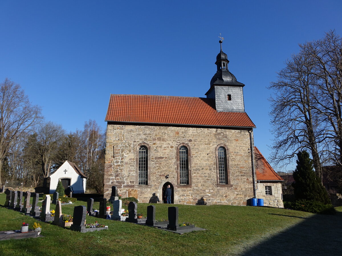 Cottendorf, evangelische St. Katharina Kirche, erbaut im 12. Jahrhundert (17.04.2022)