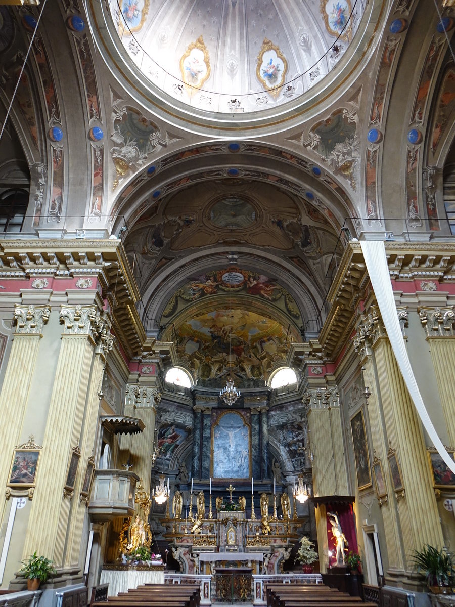 Cuneo, barocker Innenraum der Pfarrkirche St. Sebastiano, Fresken von Giovanni Antonio Molineri (03.10.2018)