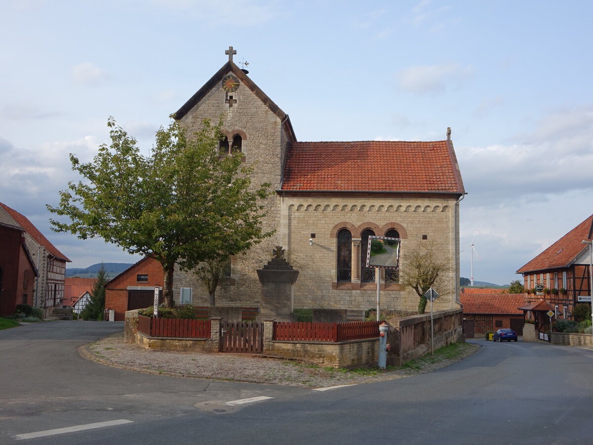 Dankelsheim, evangelische St. Johannis Kirche, erbaut 1470 (29.09.2023)