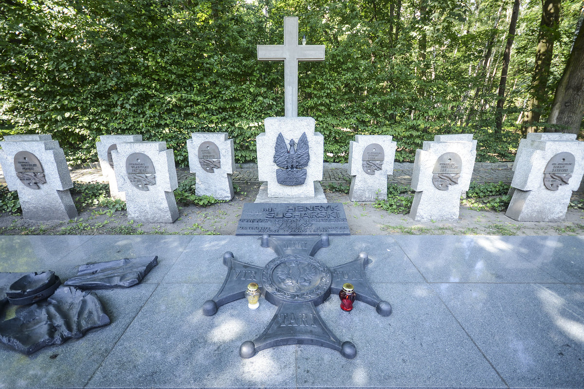 Danzig / Gdnsk. Polnische Grabsteine auf der Halbinsel Westerplatte  erinnern an 15 polnische Soldaten, die meisten sind am 2. September gefallen. Aufnahme: 13. August 2019.