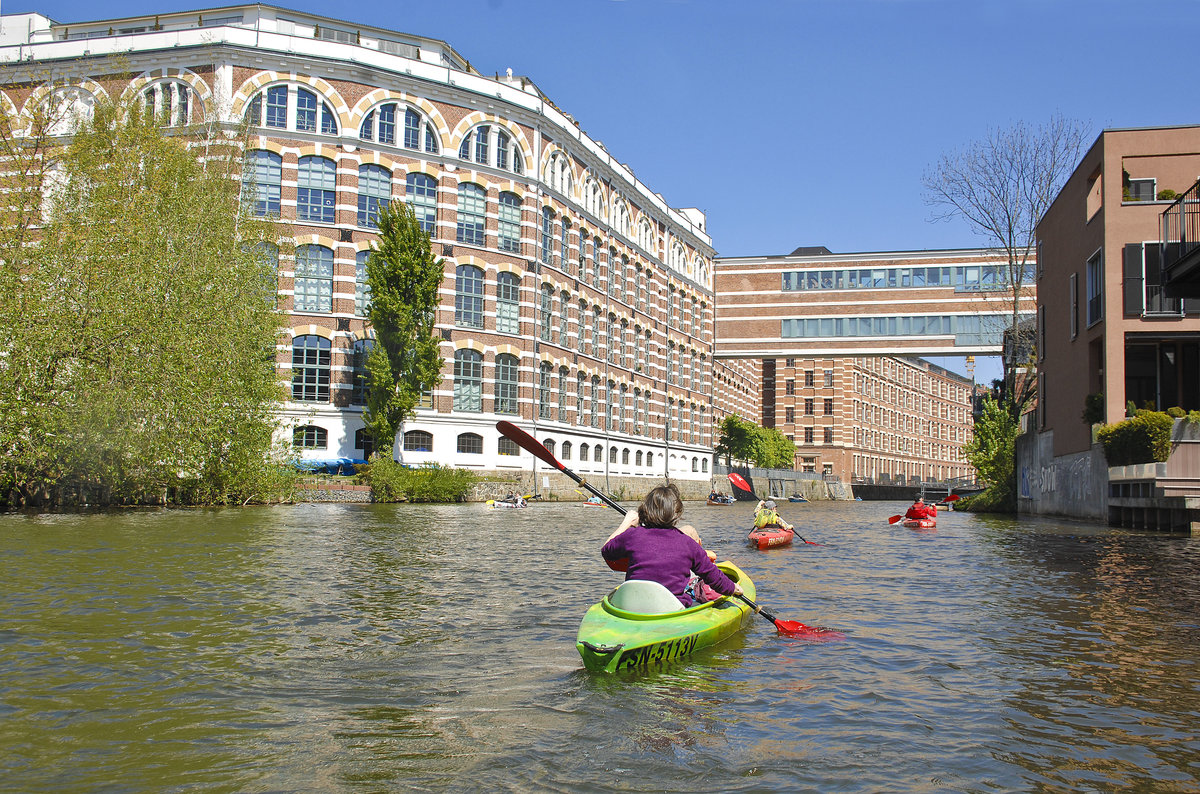 Das Apartments House Elster Lofts an der Weien Elster in Leipzig. Aufnahme: 30. April 2017.