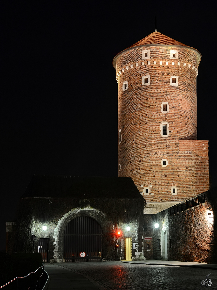 Das Bernhardinertor und der Sandomir-Turm der Burg Wawel. (Krakau, Mrz 2014)