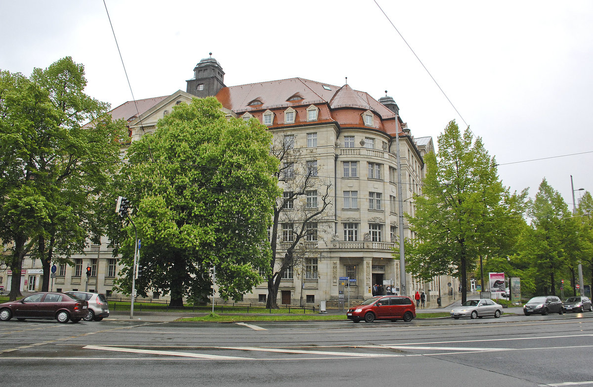 Das Gebude an der Runden Ecke in Leipzig. Aufnahme: 29. April 2017.