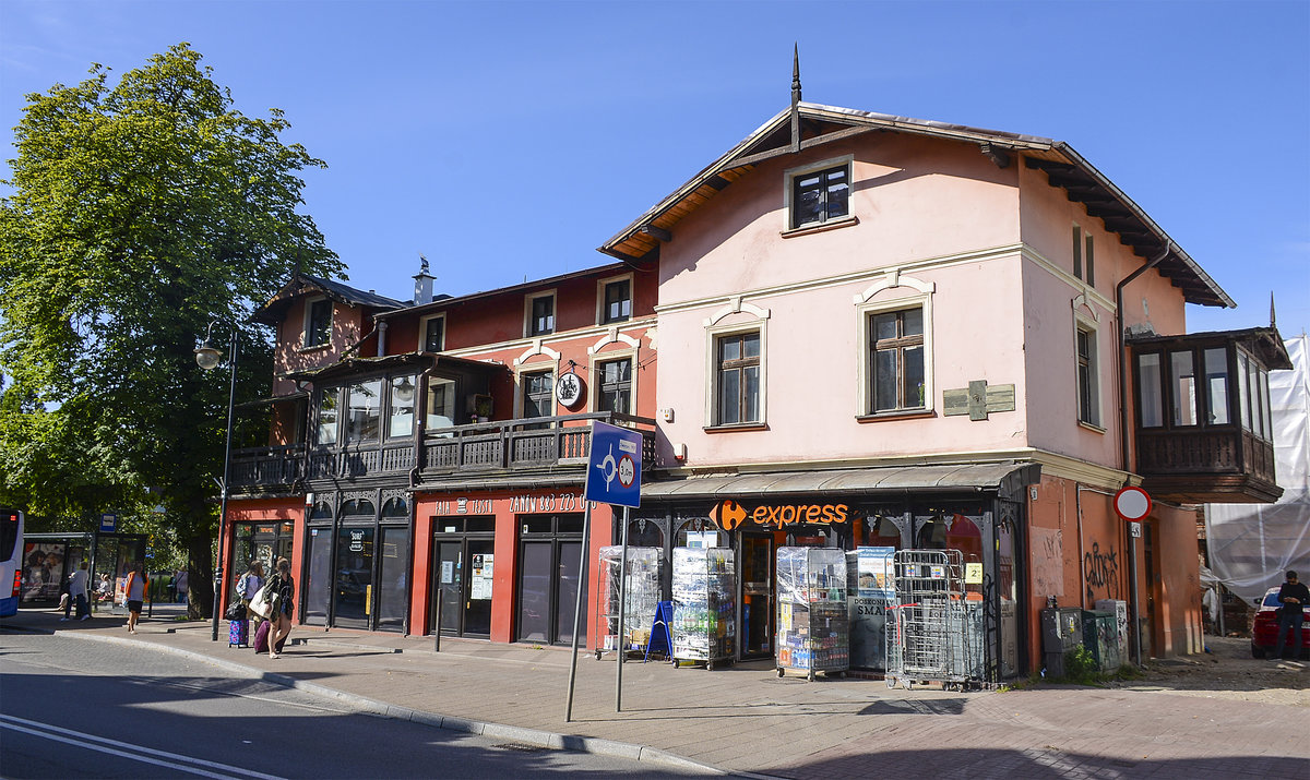 Das Geburtshaus vom Schauspieler Klaus Kinski (1926-1991)  der Ulica Tadeusz Kościuszko (frher: Haffnerstrae) in Zoppot / Sopot. Aufnahme: 14. August 2019.