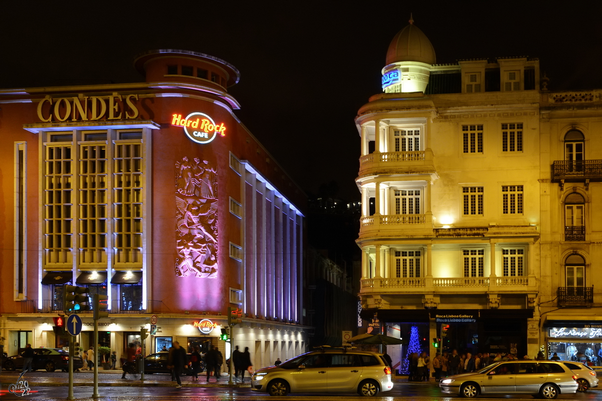 Das Hard Rock Cafe in Lissabon befindet sich im 1951 gebauten Gebude des ehemaligen Cinema Condes. (Januar 2017)