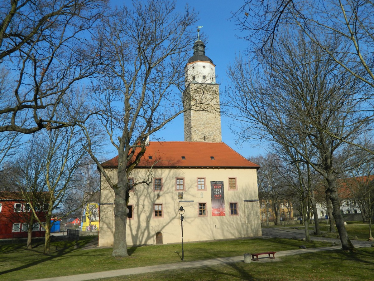 Das Schlo Ltzen wurde 1252 als romanische Zollburg mit Wassergraben erbaut. Im 15. Jahrhundert wurde es u.a. als Gefngnis genuzt. Im Dreiigjhrigen Krieg (Schlacht bei Ltzen 1632) diente es als Hauptquartier fr Wallenstein. Nach der Schlacht bei Grogrschen 1813 wurde hier ein Lazarett eingerichtet. Bereits seit 1928 befindet sich im Schlo eim Museum. 
Aufnahme vom 09.03.2014 