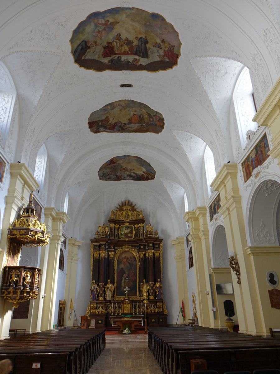 Debrecen, barocker Innenraum der St. Annen Kirche, Hochaltarbild von Karl Rahl (05.09.2018)