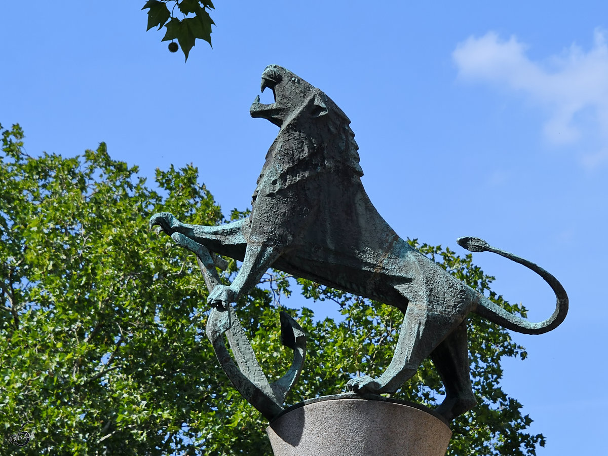 Der Bergische Lwe mit Anker Ende Juni 2018 in der Altstadt von Dsseldorf.