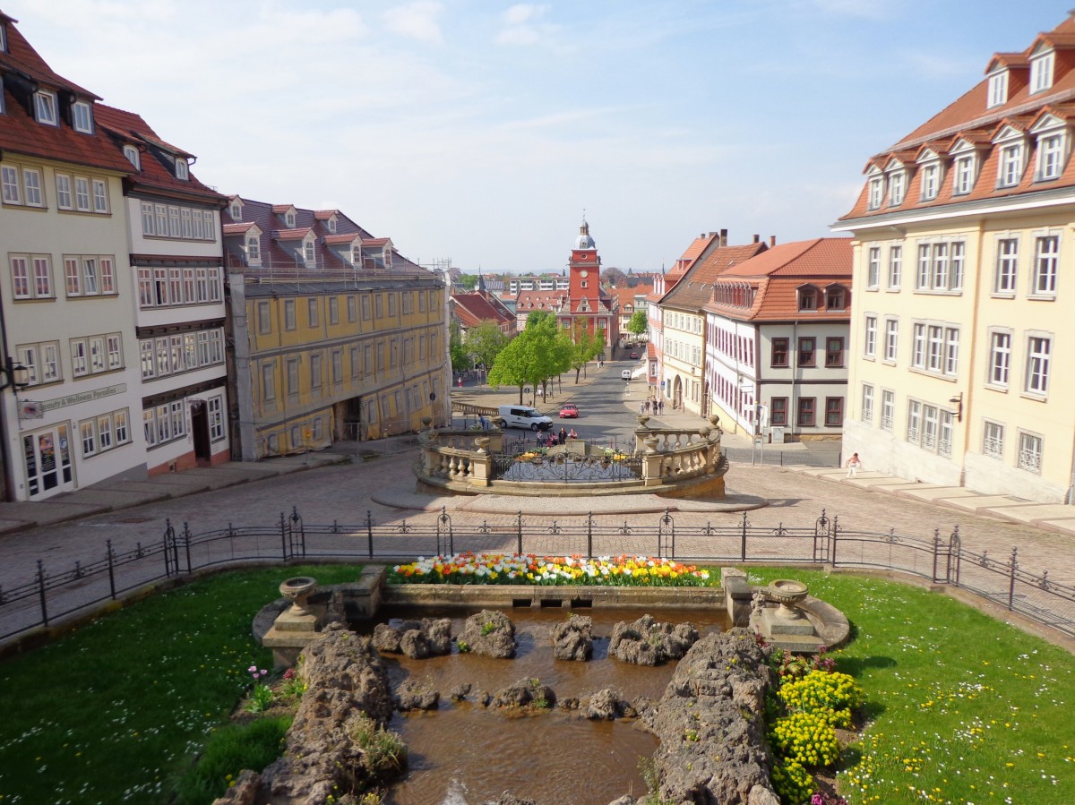 Der Gothaer Schloberg, im Hintergrund das Rathaus (23.04.14)