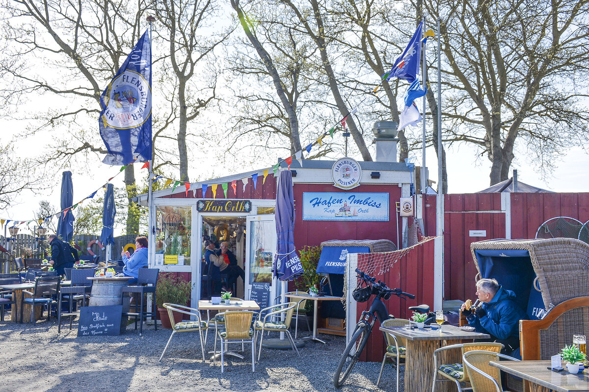 Der Hafenimbiss �Kap Ort� auf der Ostseeinsel Fehmarn wurde als Drehort f�r die Fernsehserie �Nord bei Nordwest� genutzt, die auf der ARD ausgestrahlt wird. Aufnahme: 27. April 2026.