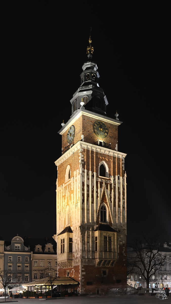 Der Krakauer Rathausturm ist der bis heute erhaltene Rest des im 13. Jahrhundert erbauten Krakauer Rathauses. (Mrz 2014)