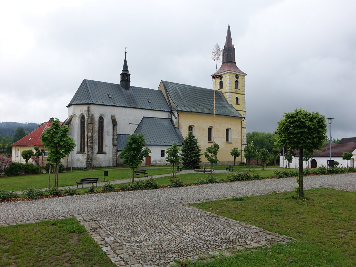 Destna, Pfarrkirche St. Otto, erbaut ab 1250, der ursprnglich romanische Bau erhielt durch sptere Umbauten seine heutige klassizistische Gestalt (28.05.2019)