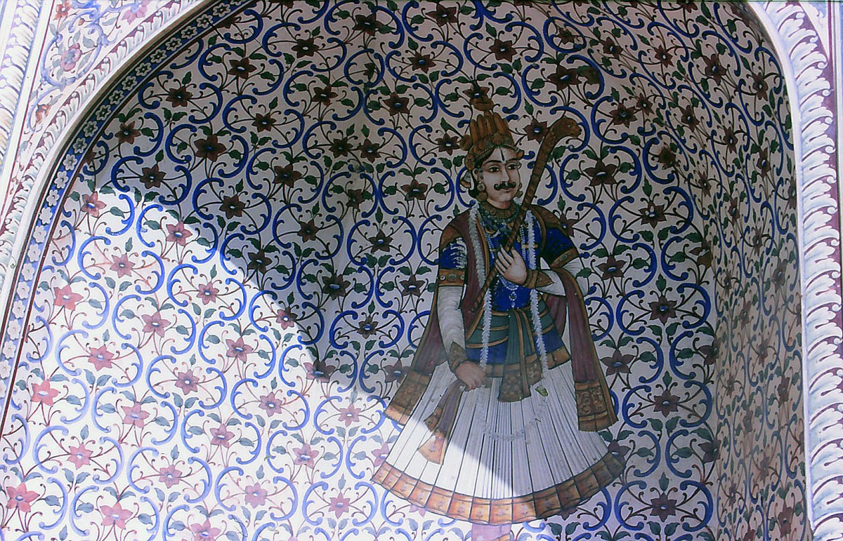 Detail im Stadtpalast von Jai Singh II in Jaipur. Aufnahme: November 1988 (Bild vom Dia).