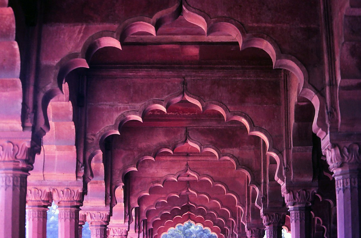 Detailaufnahme im Roten Fort von Delhi. Aufnahme: Oktober 1988 (Bild vom Dia).