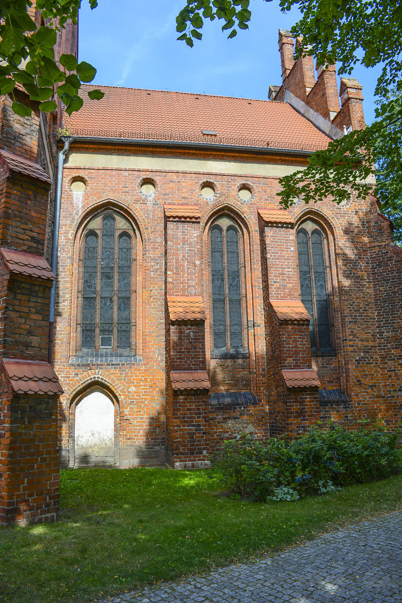 Detailaufnahme von der St.-Jakobi-Kirche in Lębork (Lauenburg in Pommern). Aufnahme: 19. August 2020.