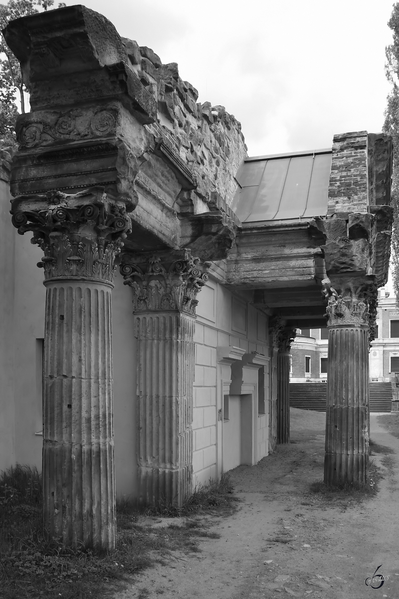 Die als Tempelruine getarnte Schlosskche des Marmorpalais. (Potsdam, April 2018)