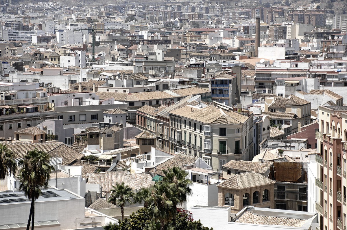 Die Altstadt von Mlaga von Alcazaba aus gesehen.Aufnahme: Juli 2014.