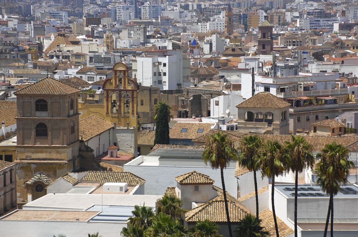 Die Altstadt von Mlaga von Alcazaba aus gesehen.Aufnahme: Juli 2014.