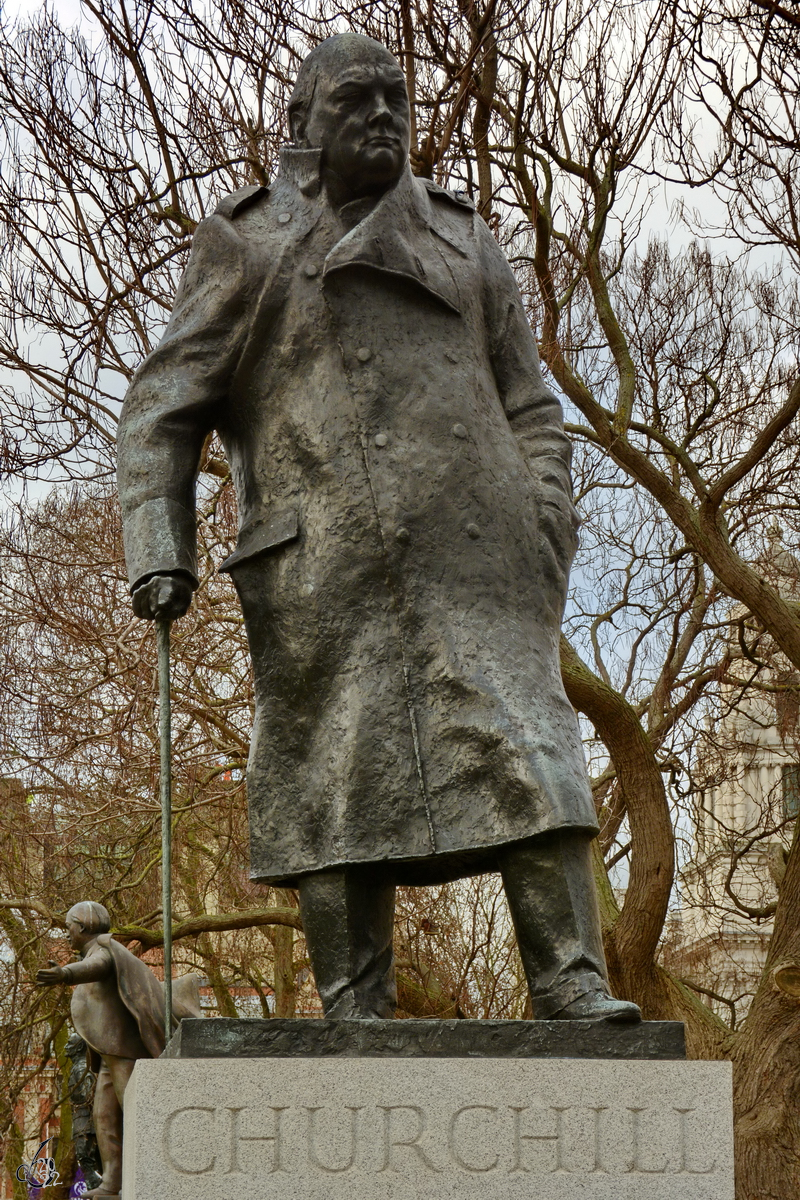 Die Bronzeskulptur von Winston Churchill wurde 1973 enthllt. (London, Februar 2015) 