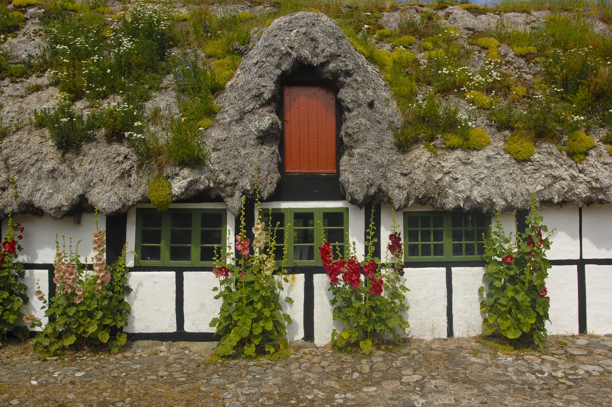 Die Fassade eines Alten traditionellen Bauernhauses in Gammel sterby auf der Insel Ls. Ausnahme: 13. Juli 2012.