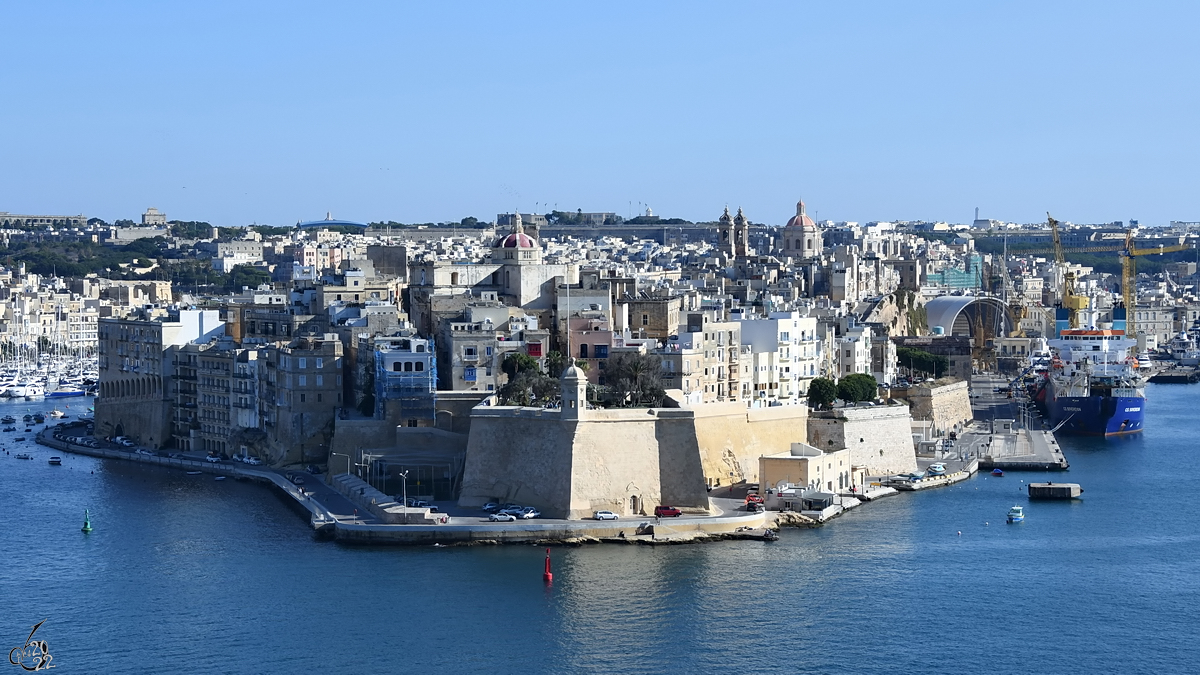 Die Halbinsel Senglea befindet im sdwestlichen Teil des  Groen Hafens  von Malta. (Oktober 2017)