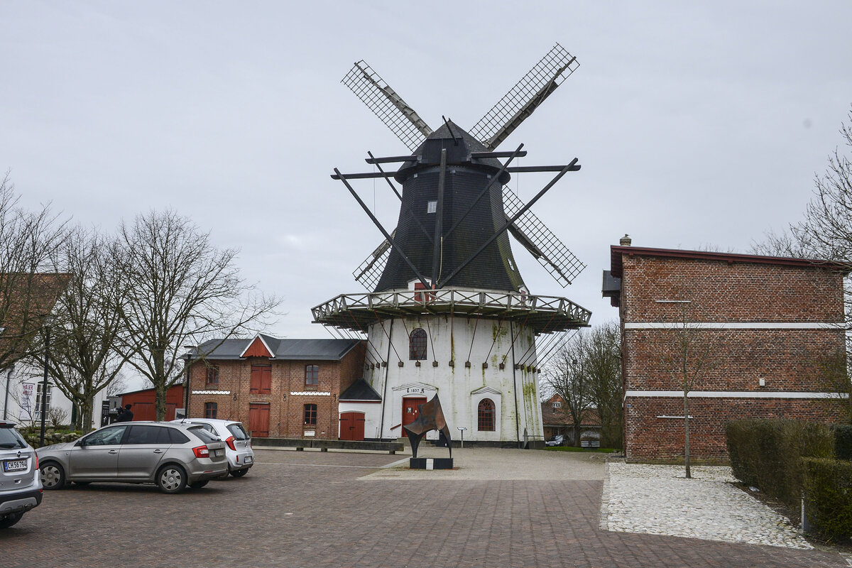 Die Hollndermhle in der Stadt Hjer (deutsch Hoyer) in Nordschleswig. Aufnahme: 18. Mrz 2024.