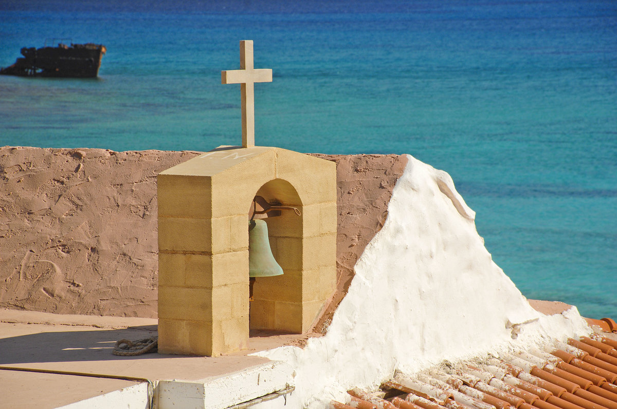 Die Kirche auf der Insel Gramvousa vor Kreta. Aufnahme: 20. Oktober 2016.