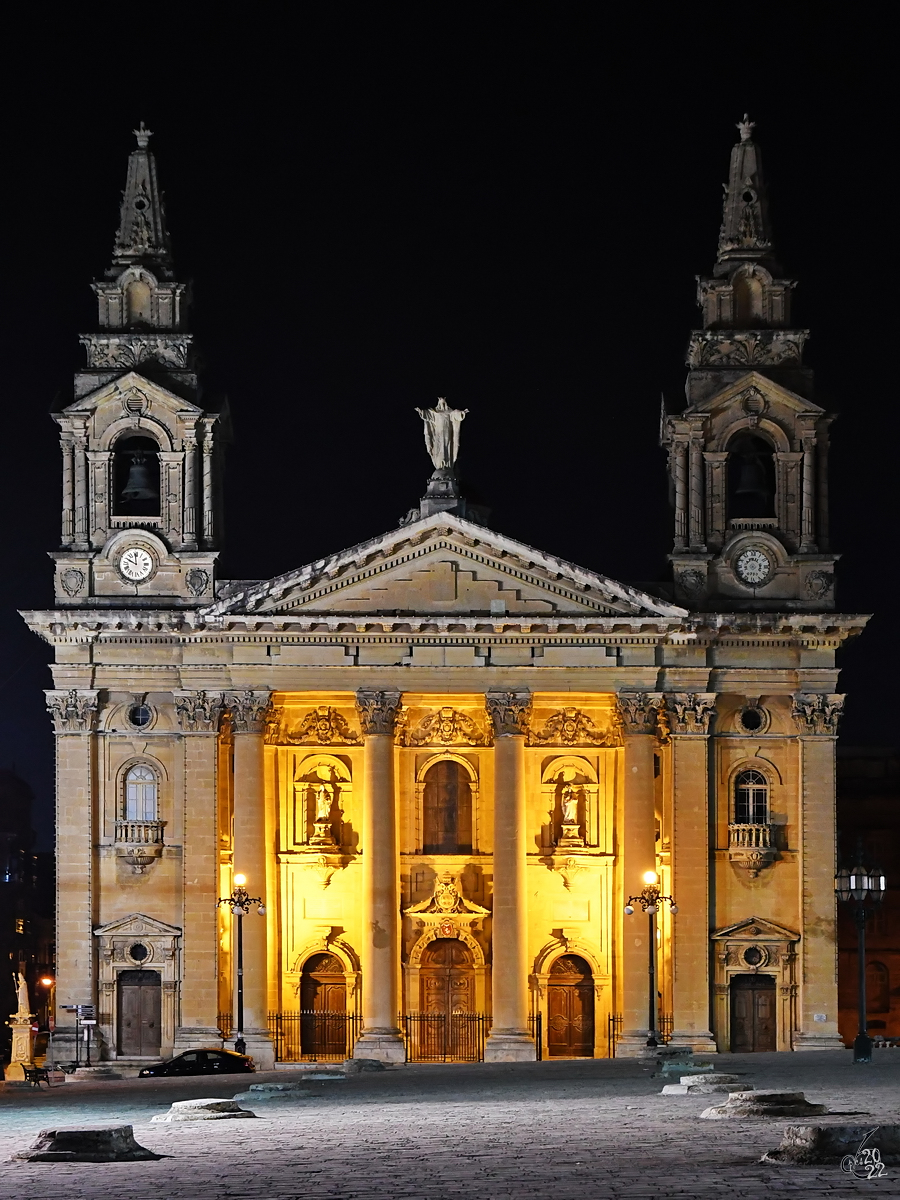 Die Pfarrkirche St. Publius (Knisja ta' San Publiju) wurde im Mrz 1792 geweiht. (Floriana, Oktober 2017)