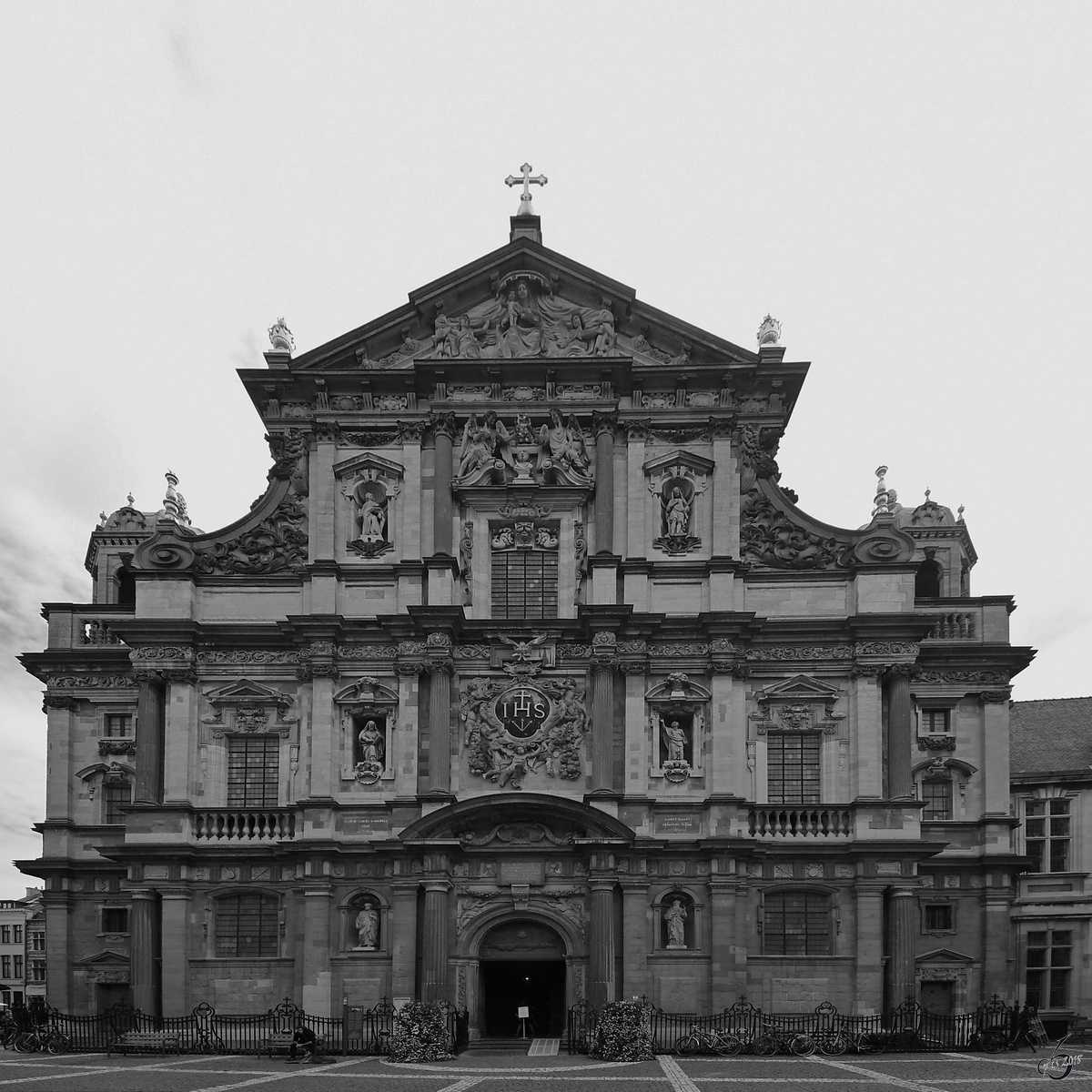 Die Saint Charles Borromeo Kirche wurde 1626 als Jesuitenkirche erbaut, 1773 geschlossen und 1779 umgetauft. (Antwerpen, Juli 2018)