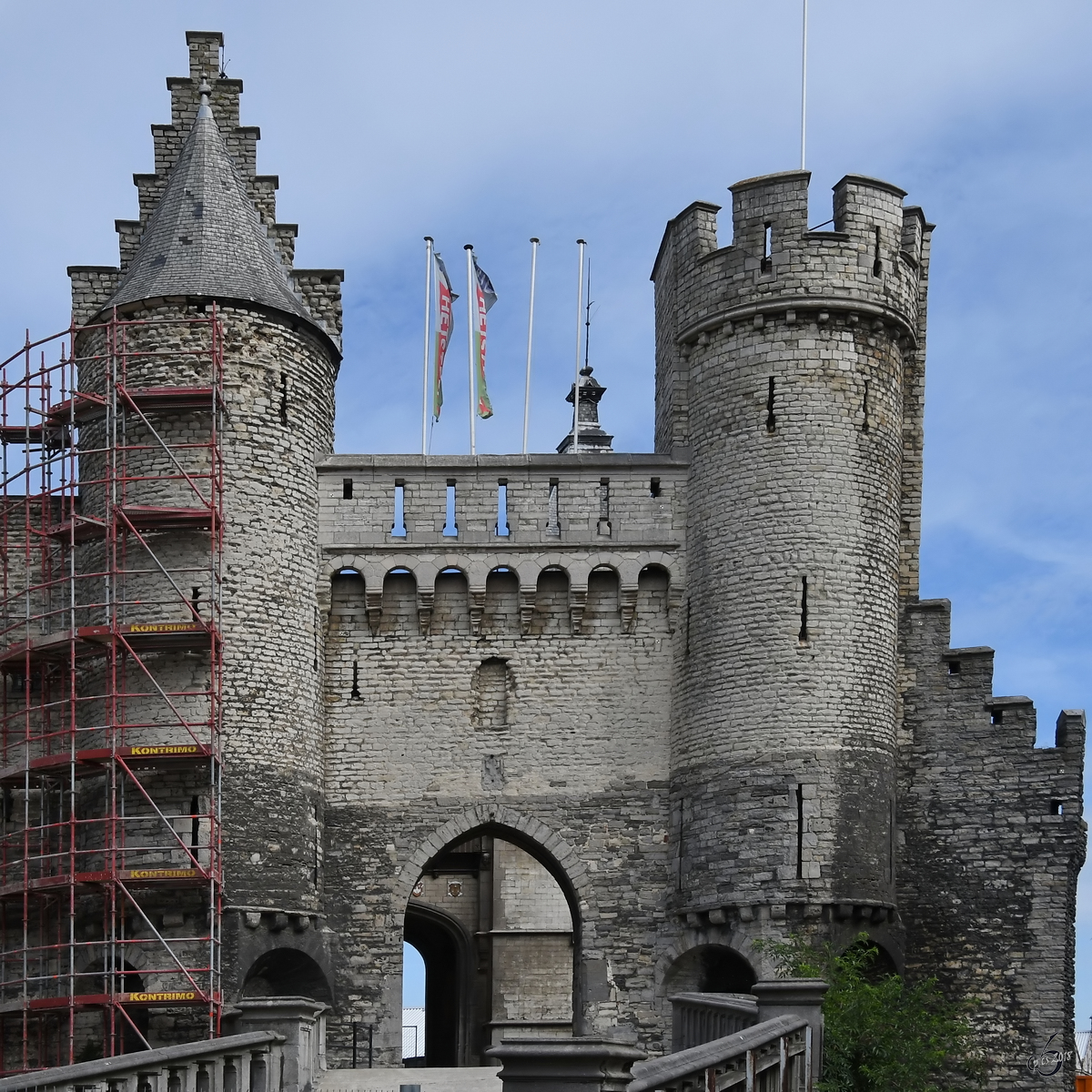 Die Stadtburg  Het Steen  Ende Juli 2018 in Antwerpen.