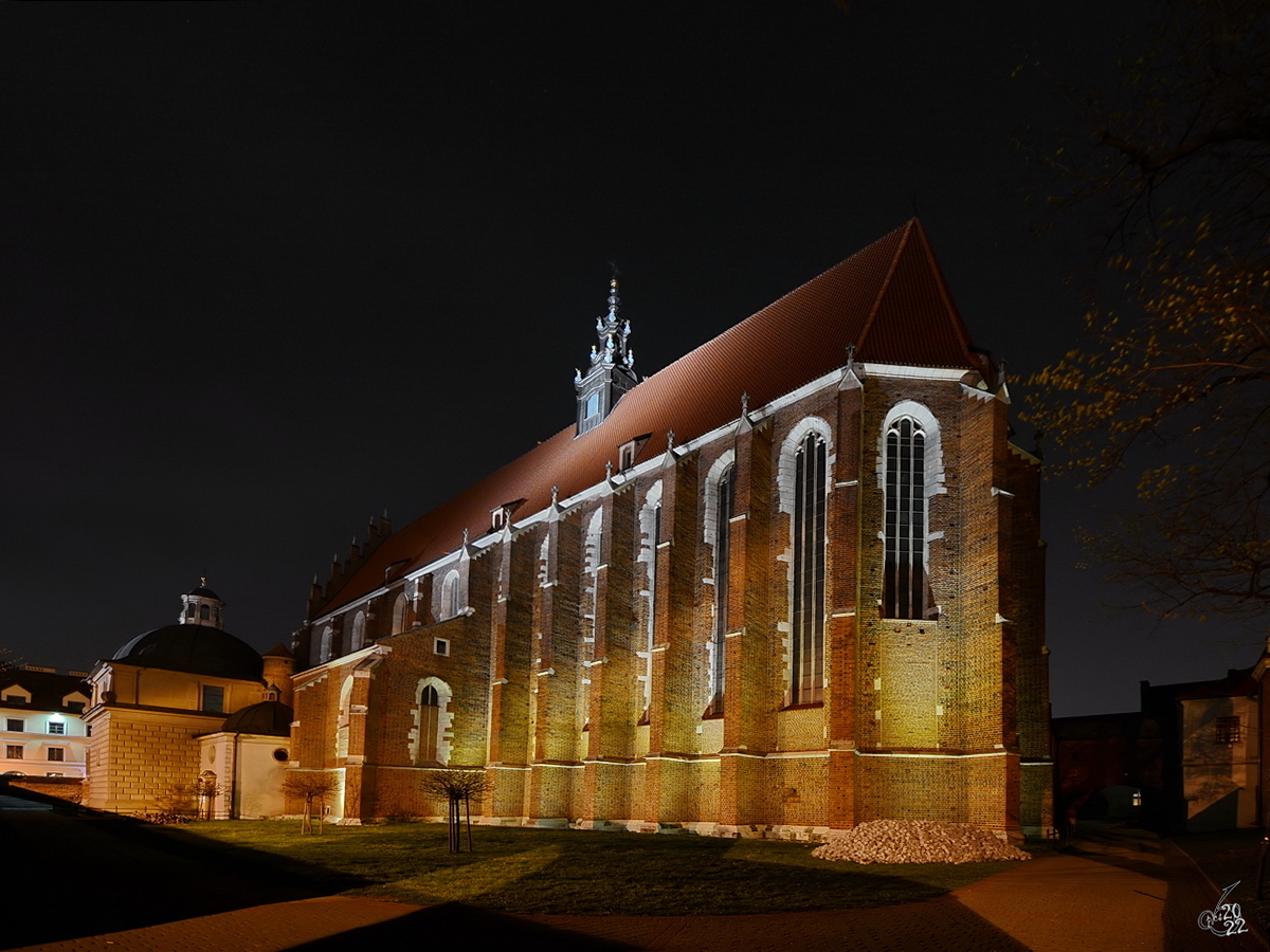 Die im Stil der Backsteingotik erbaute Fronleichnamsbasilika in Krakau stammt aus dem 14. Jahrhundert. (Mrz 2014)