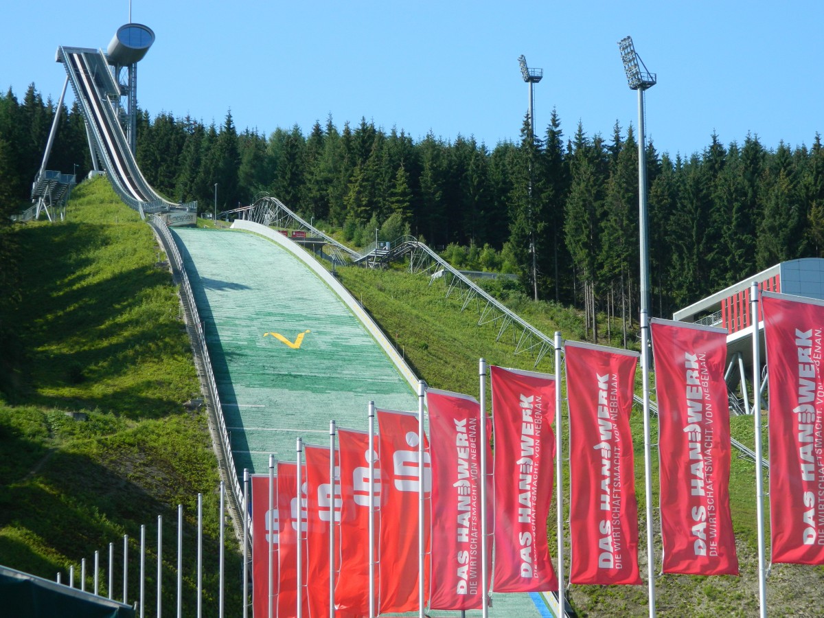 Die Vogtland Arena - Weltcup-Sprungschanze am Schwarzberg in Klingenthal am 19.07.2015.
