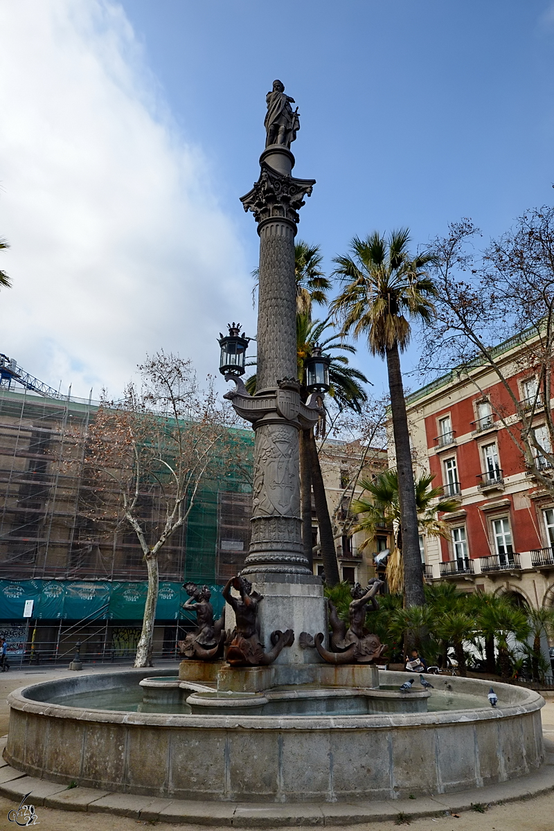 Dieser 1851 erbaute neoklassizistische Brunnen soll an den katalanischen Vizeadmiral Galceran Marquet erinnern. (Barcelona, Februar 2012)