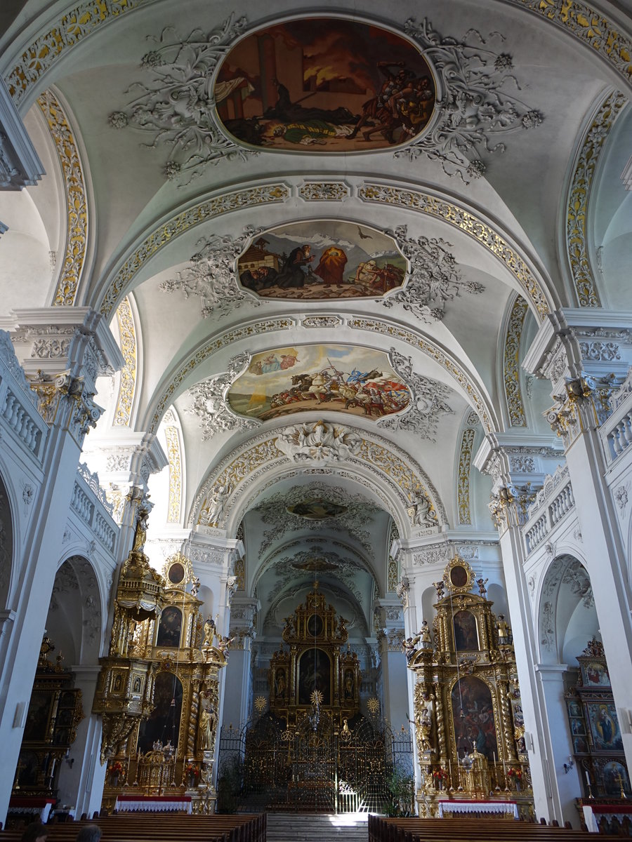 Disentis, Klosterkirche St. Martin, Hochaltar von Melchior Stadler, Gemlde von Fritz Kunz (25.09.2016)