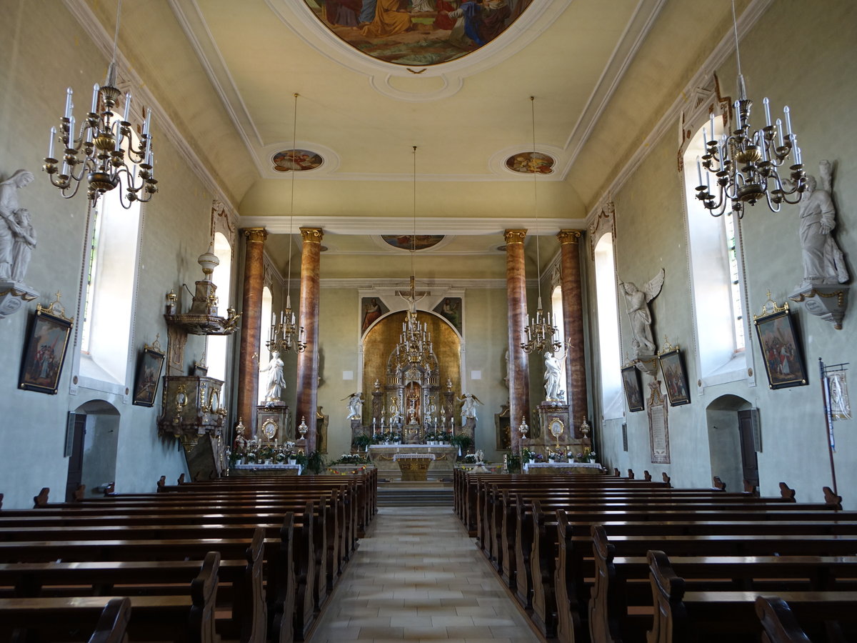 Donnersdorf, Innenraum der kath. Pfarrkirche St. Johannes der Tufer, erbaut von 1808 bis 1811 (14.10.2018)