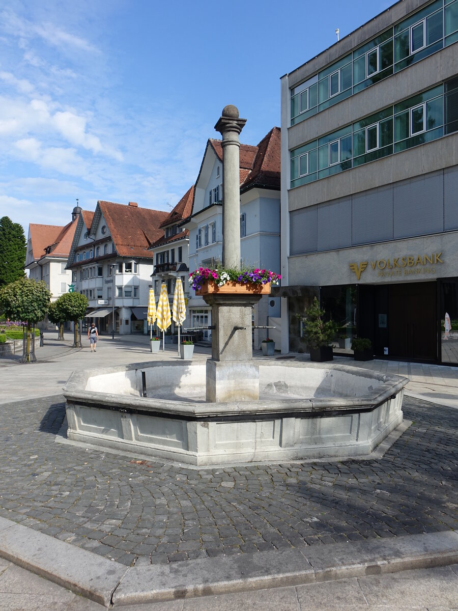 Dornbirn, St. Martinsbrunnen am Marktplatz, erbaut 1662 (03.06.2021)