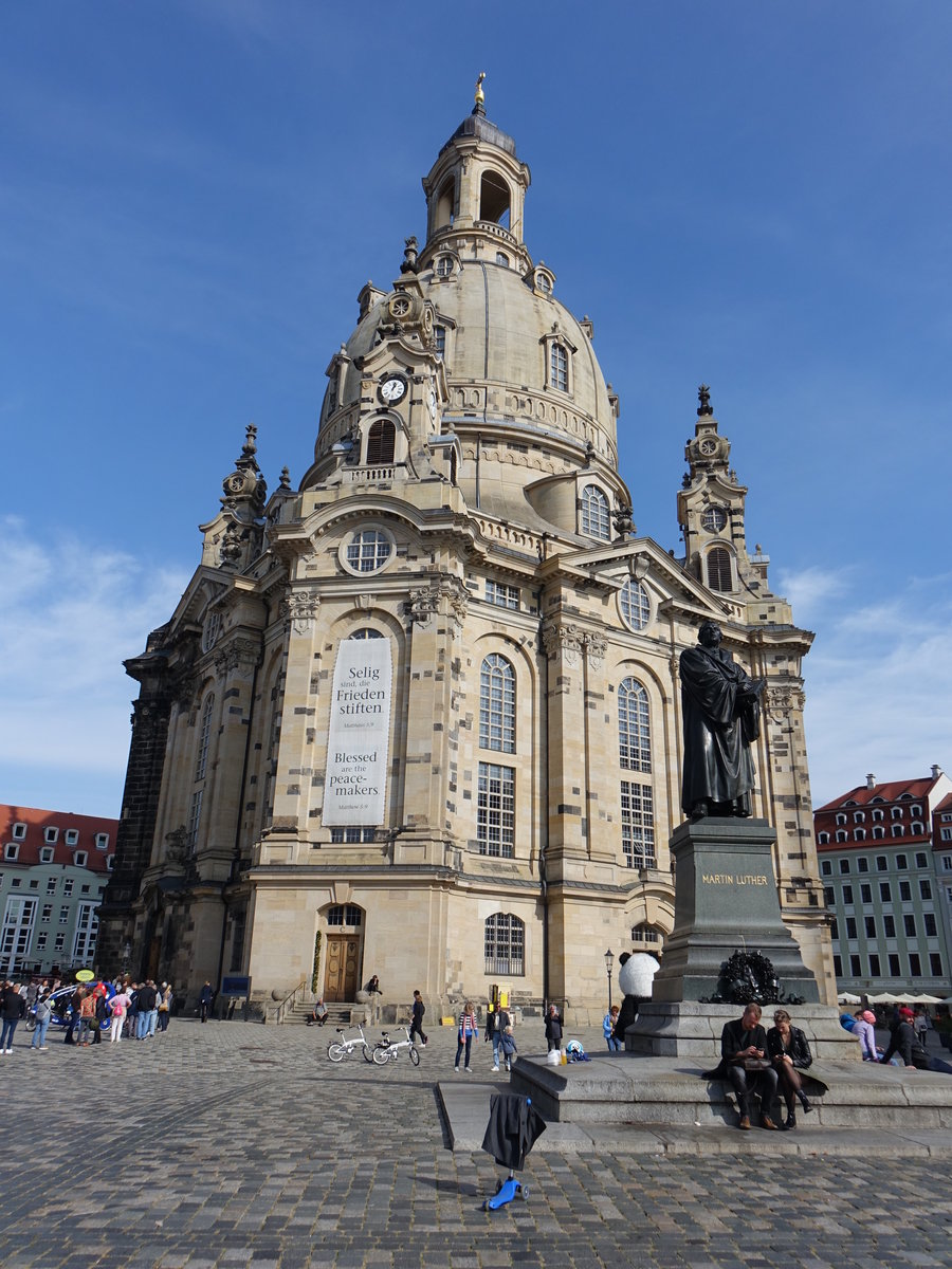 Dresden, evangelisch-lutherische Frauenkirche, erbaut von 1726 bis 1743 nach einem Entwurf von George Bhr, Wiederaufbau bis 2005 (02.10.2020)