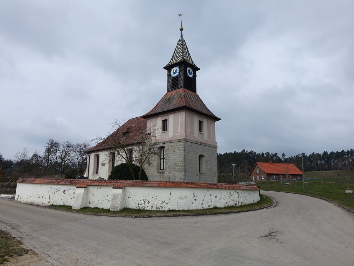 Dhren, kath. Pfarrkirche St. Michael, Chorturmkirche erbaut 1481, Turm erneuert 1752 (13.03.2016)
